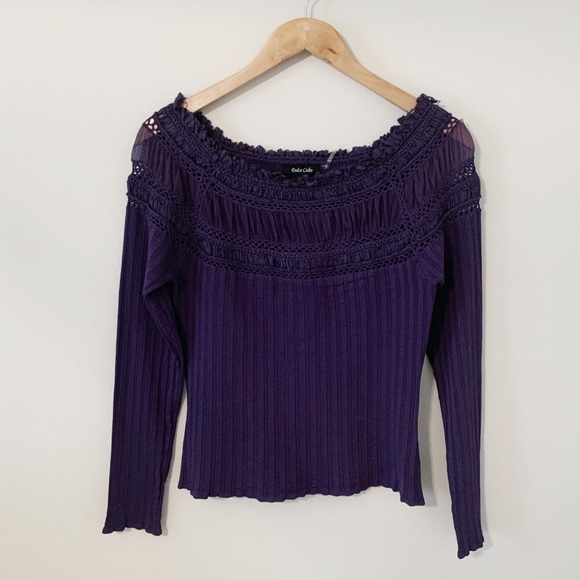 Dolce Cabo Tops - DOLCE CABO Purple Crochet/Lace Ribbed Top